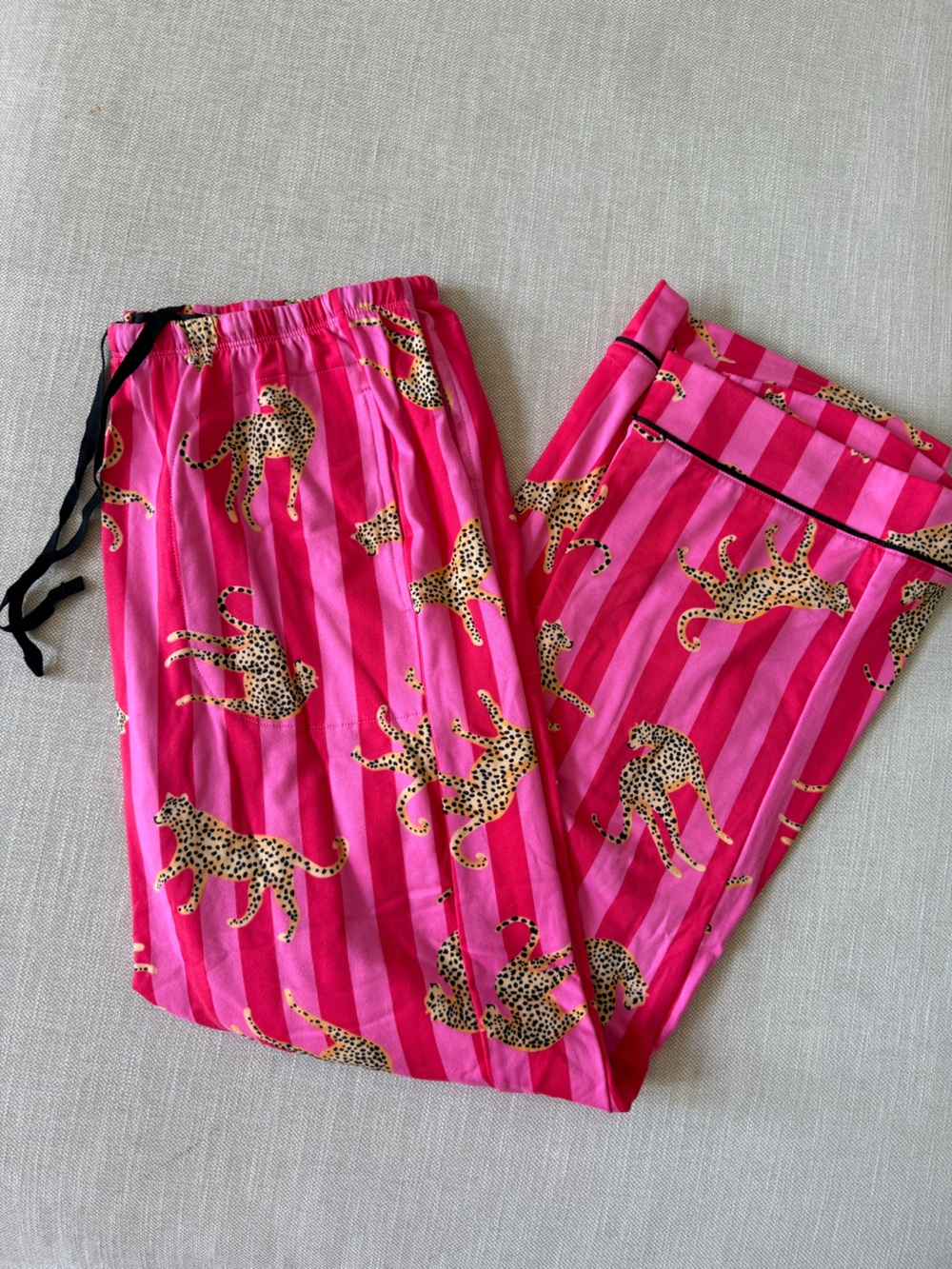 NWOT Room Service Pink Stripe Leopard Pajama Set
